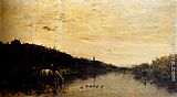 Charles-francois Daubigny Canvas Paintings - Chevaux Au Bord De L'Oise